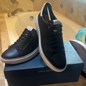 Cole Haan Men’s Black Leather Sneakers with White Sole
